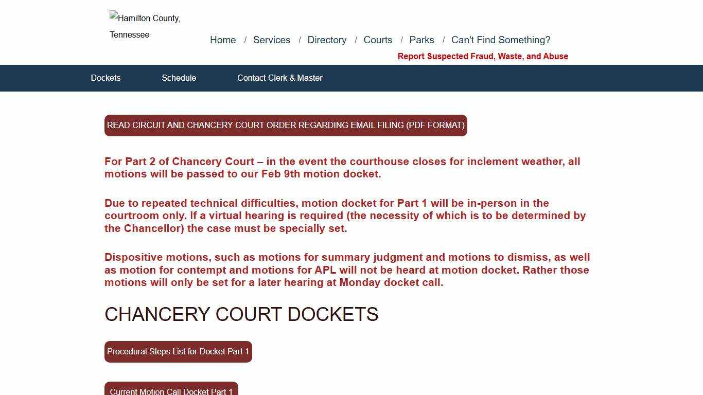 Chancery Court Dockets, Hamilton County Government