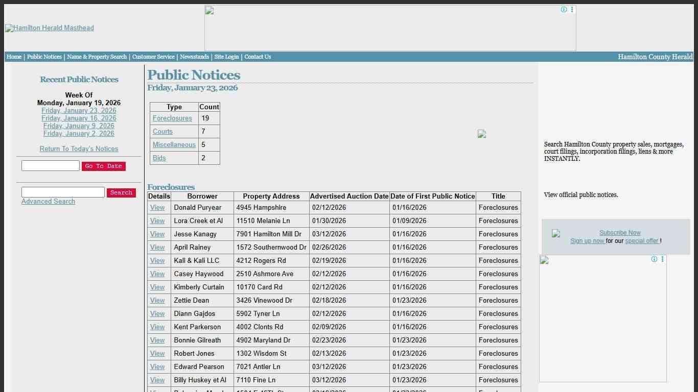 The Hamilton County Herald - Public Notices: Jan. 23, 2026